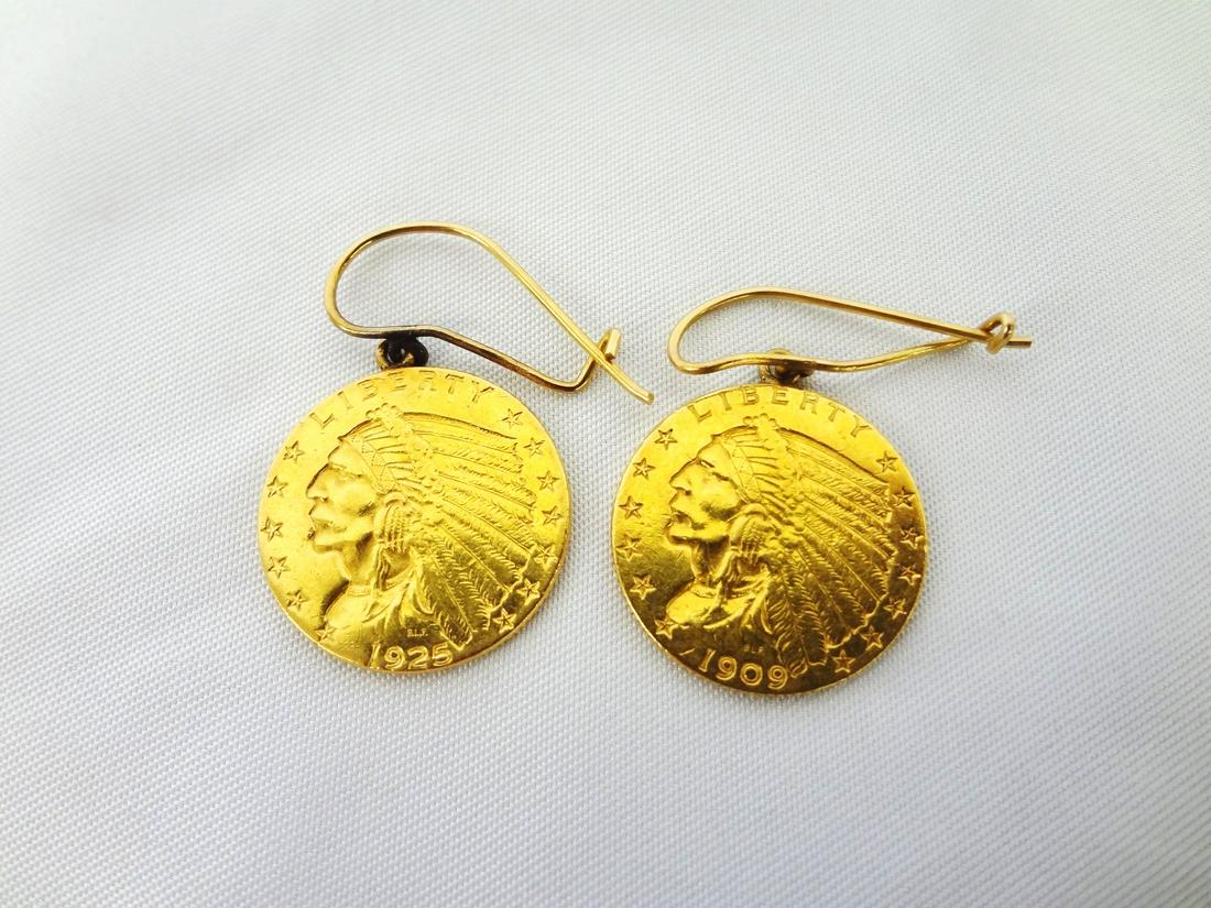 1909, 1925D Indian $2.5 Gold Coin Earrings (1 of 4)