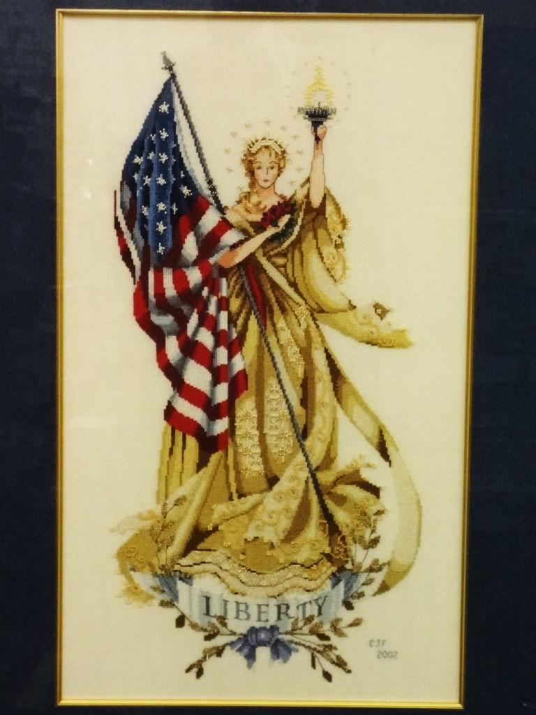 Hand Embroidered Matted and Framed Lady of Liberty (1 of 5)