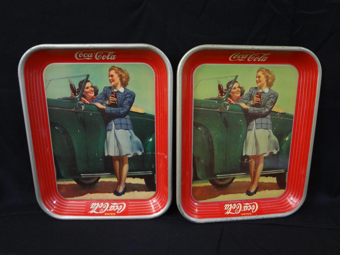 (2) 1942 Coca-Cola Trays "Two Girls by a Car" American (1 of 5)