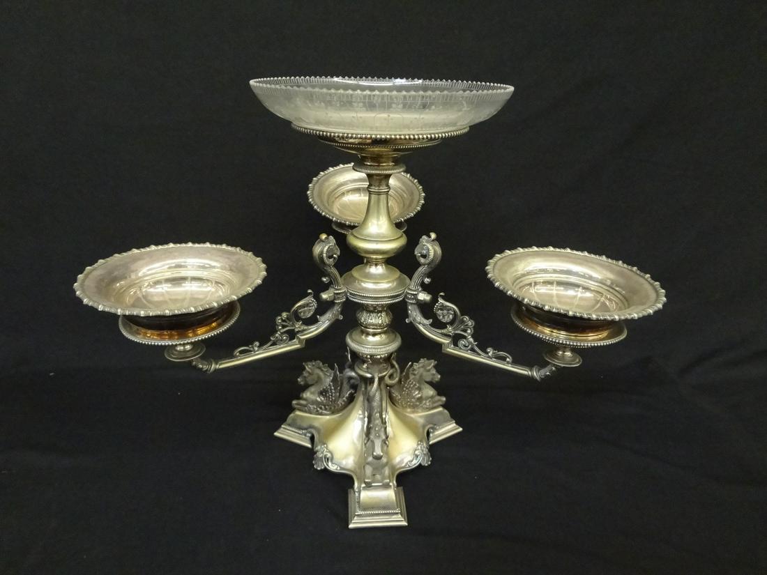 Large Silver Plate Epergne Centerpiece Pegasus, Ram's (1 of 7)