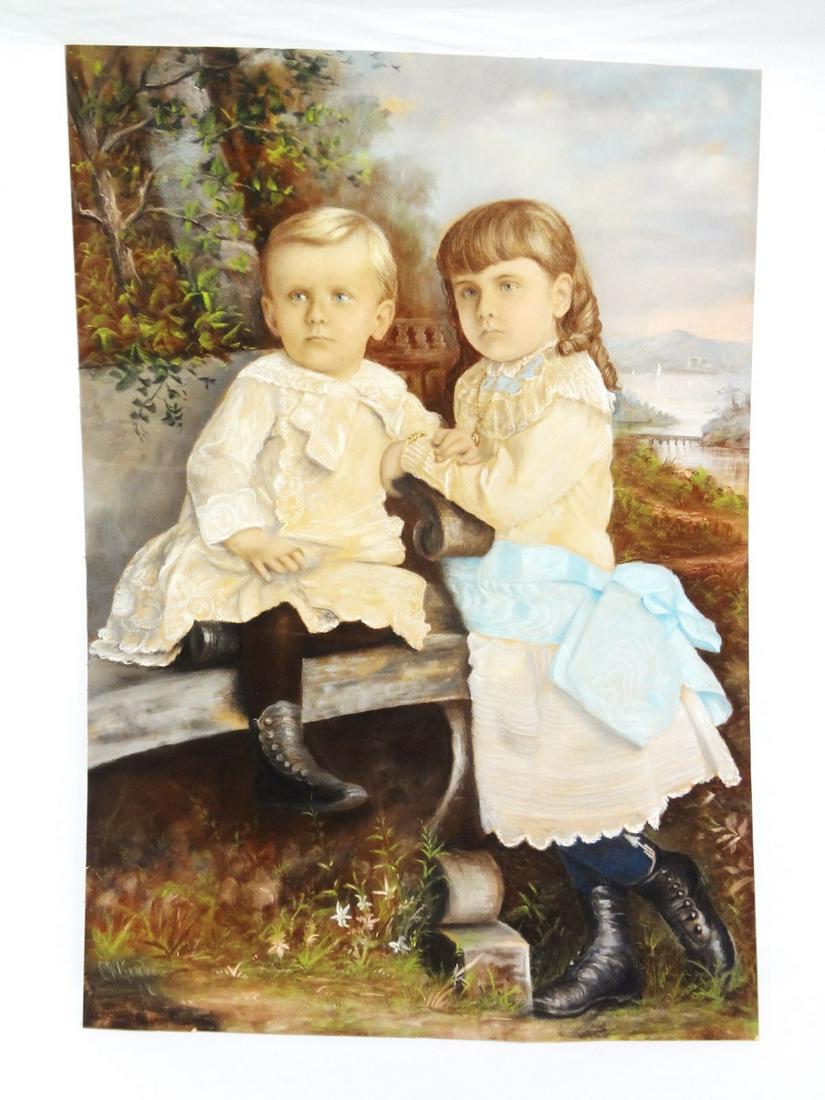 Original Pastel on Cloth Attached to Cloth of Two Young (1 of 6)