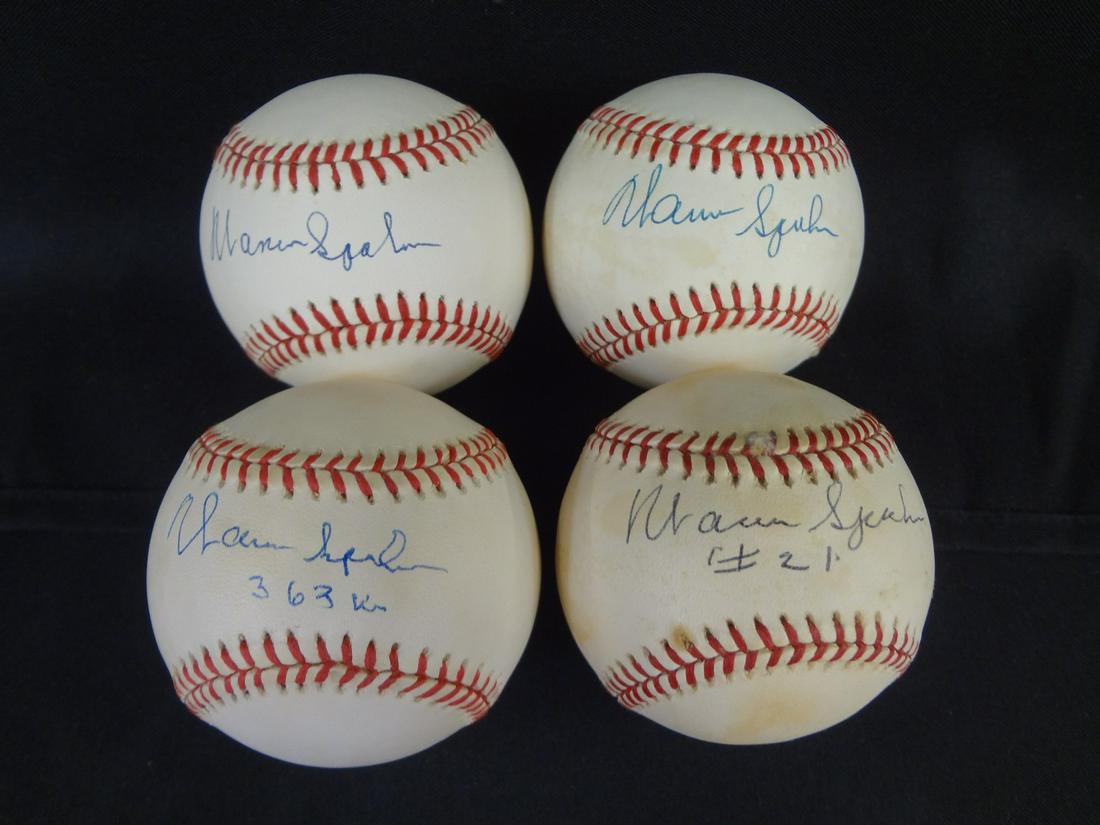 (4) Warren Spahn Autographed Single Signed Baseballs (1 of 5)
