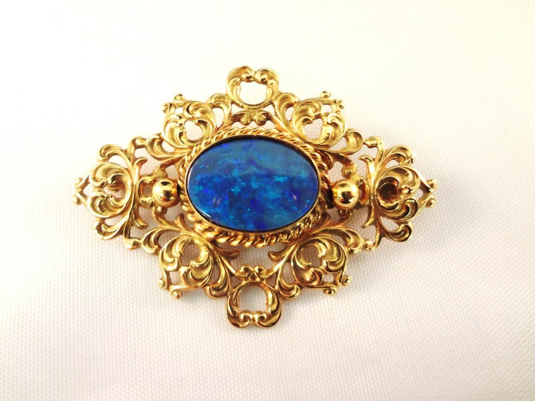 14k yellow Gold Victorian Brooch Set with Single Opal (1 of 3)