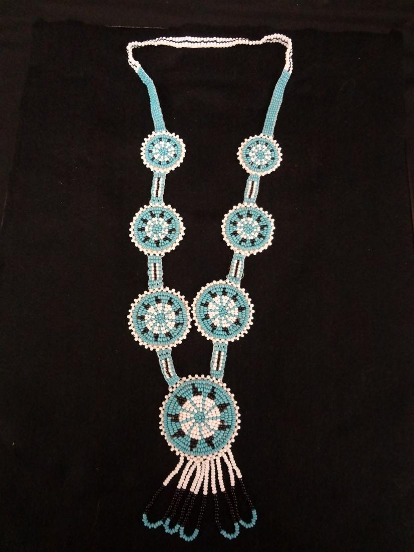 Leather Backed Beaded Native American Rosette Necklace (1 of 5)