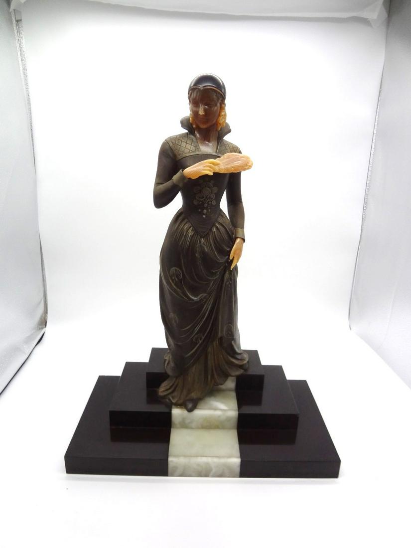Menneville French Art Deco Bronzed Figurine "Dame Mit (1 of 7)