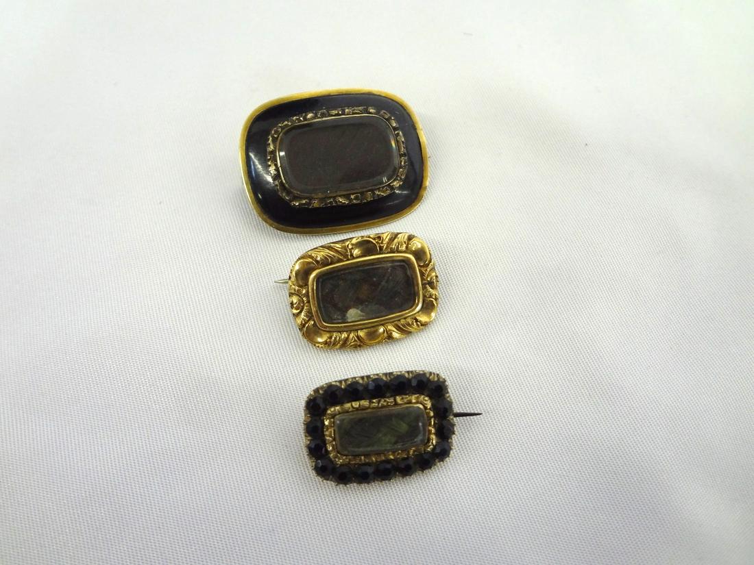(3) Victorian Mourning Hair Brooches: Low Gold With (1 of 6)