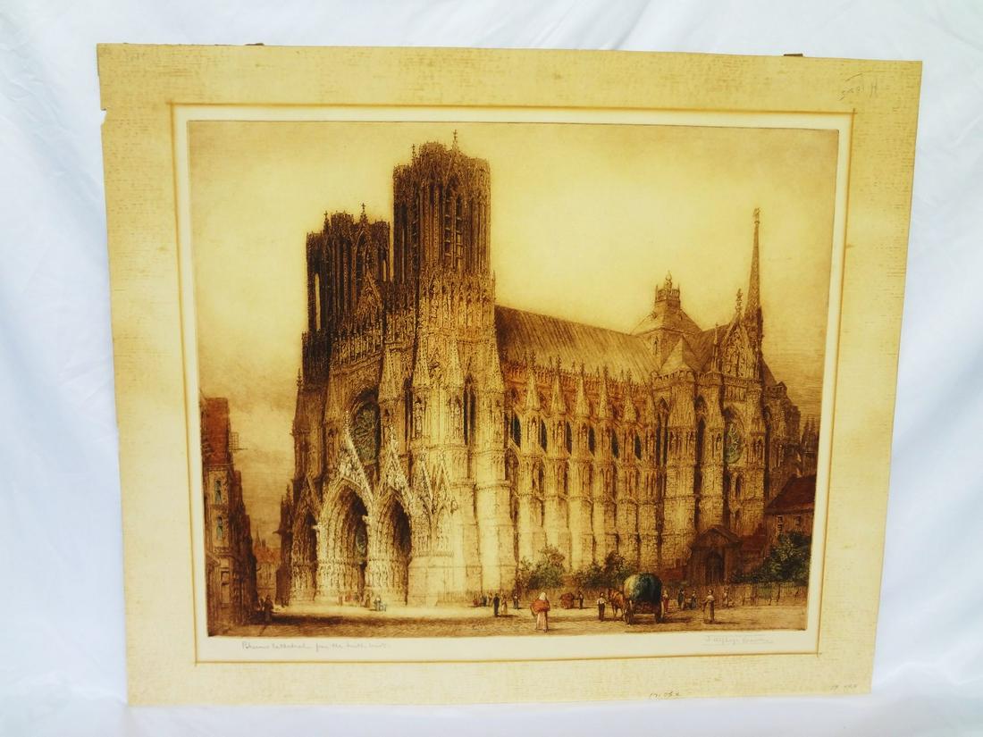 James Alphege Brewer (1881-1946) Etching Rheems (1 of 5)