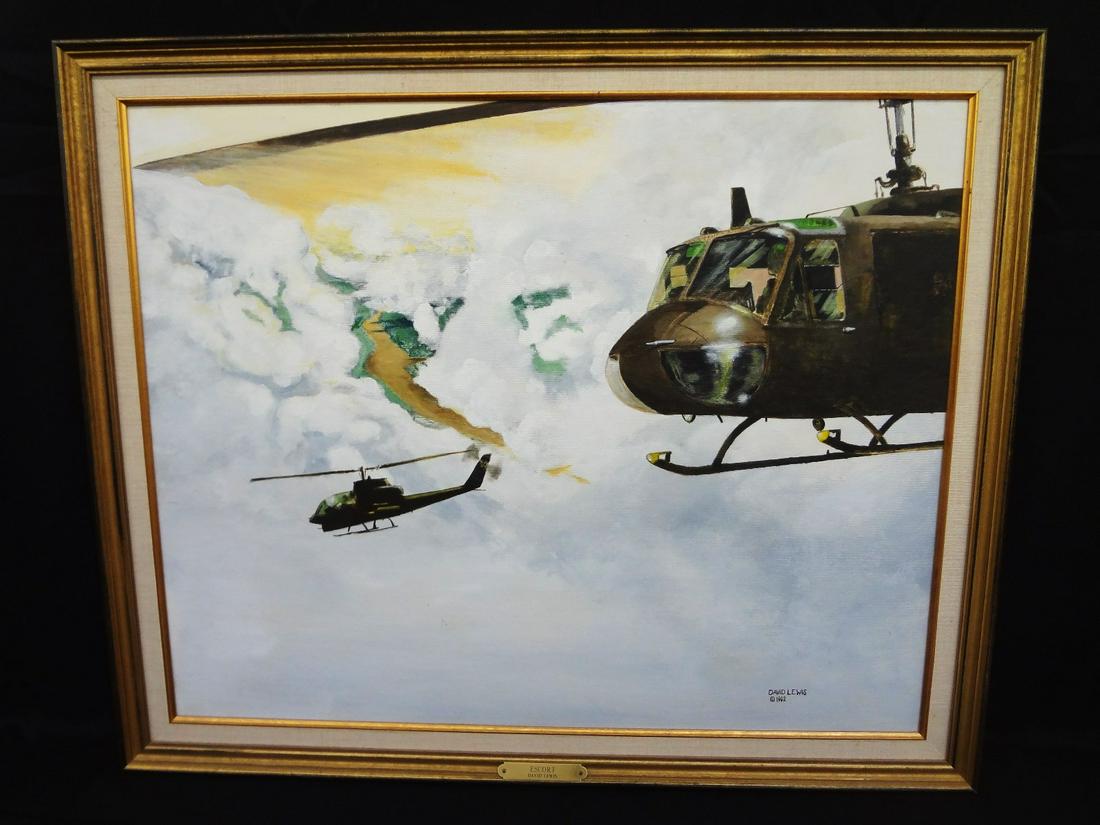 David Lewis Original Oil Painting "Escort" Vietnam From: David Lewis Original Oil Painting "Escort" Vietnam From 1992.: Canvas measures 30" x 24", framed size measures 34" x 28". The Deer Run Workshop in Moorestown NJ.