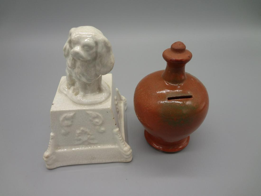 (2) Porcelain/Pottery Figural Banks: Early Redware and (1 of 7)