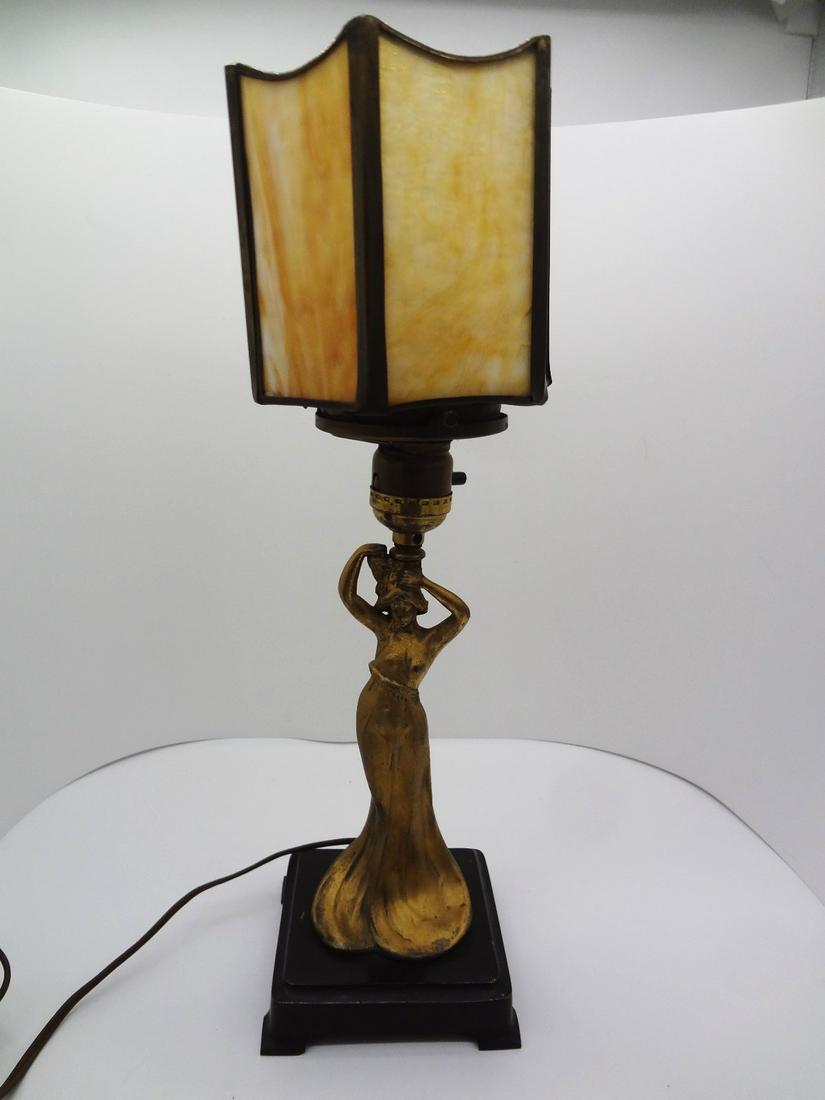 Art Deco Single Table Lamp Cast Metal 6 Panel Slag (1 of 4)