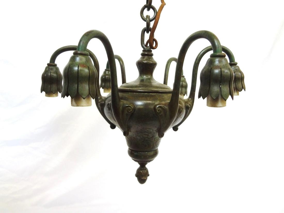 Style of Tiffany Bronze Six Arm Chandelier (1 of 7)