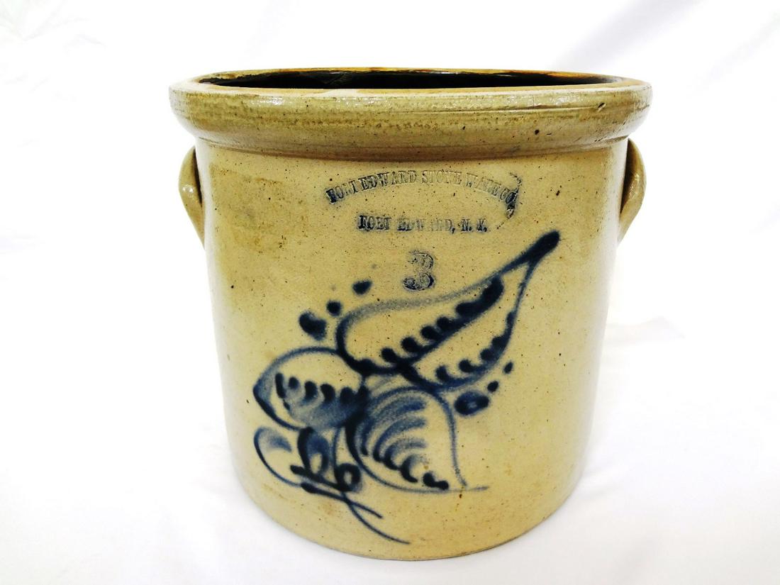 Fort Edward Stoneware Co. NY 3 Gallon Crock Cobalt (1 of 10)