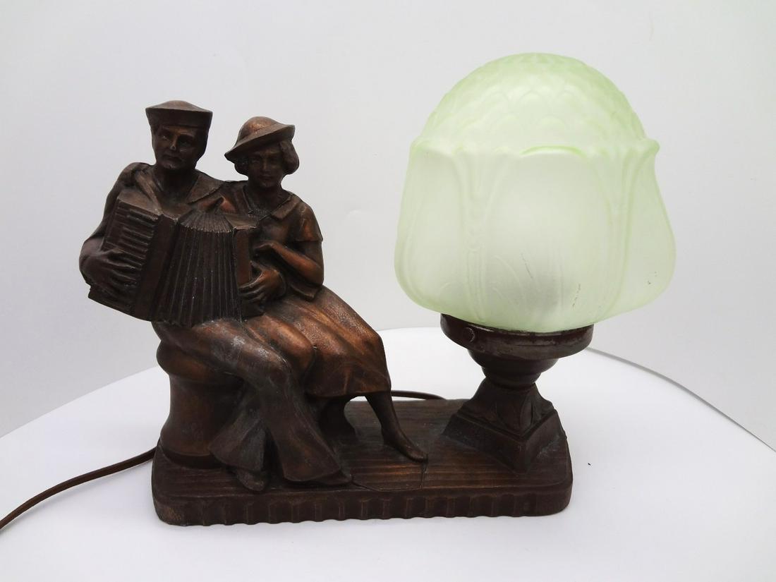 Art Deco Cast Metal Navy Soldier and Girl Table Lamp (1 of 5)