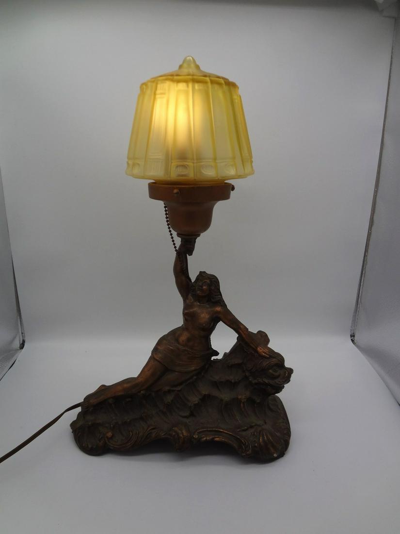 Art Nouveau Cast Metal Table Lamp "Sea Nymph" With (1 of 5)
