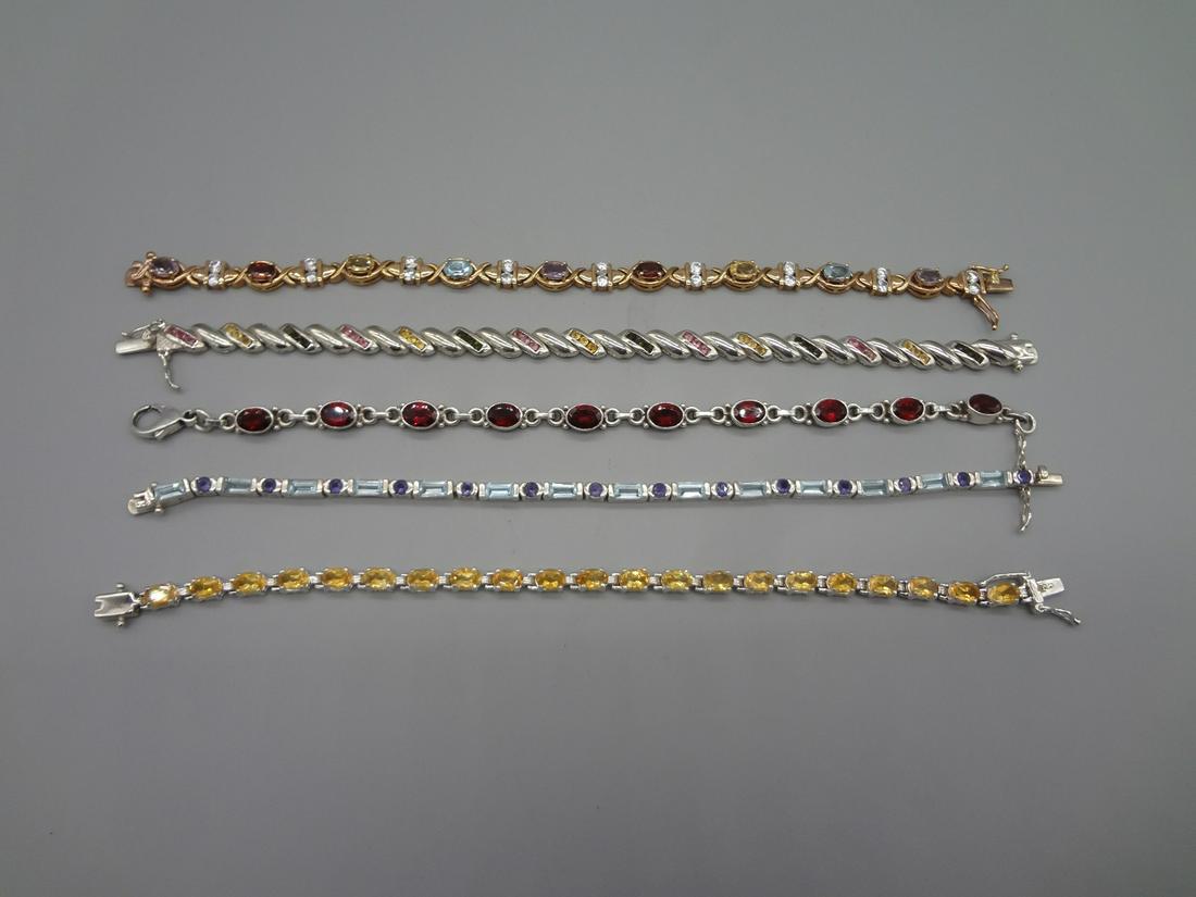 (5) Sterling Silver Bracelets With Gemstones (1 of 4)