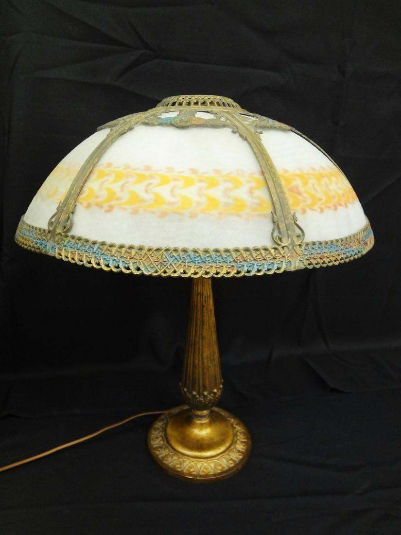 Decal Reverse 6 Panel Table Lamp With Cast Iron RMR (1 of 11)
