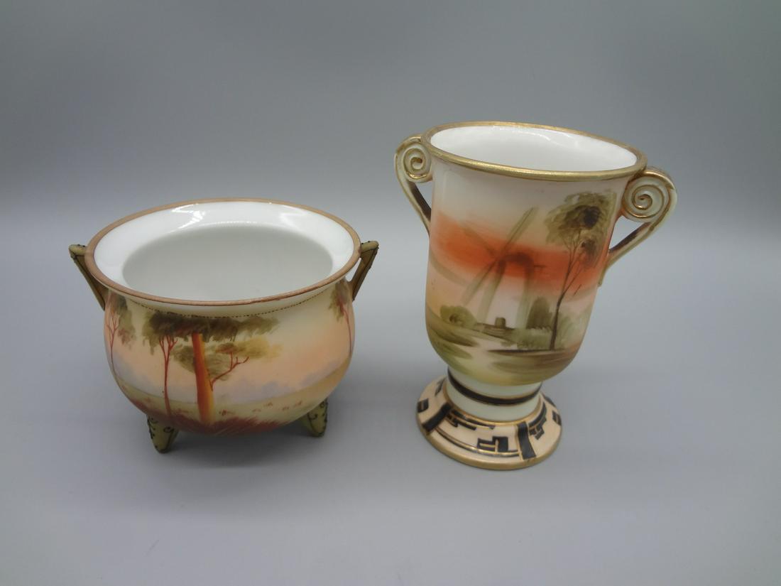 Nippon Hand Painted Vase and Squat Pot (1 of 4)