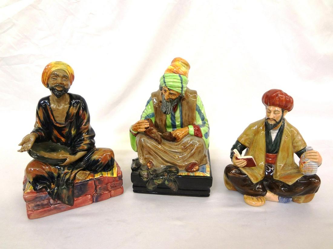 (3) Royal Doulton Figurines: Mendicant, Cobbler, Omar: (3) Royal Doulton Figurines: Mendicant, Cobbler, Omar Khayyam: Mendicant HN1365 8.5", Cobbler HN1706 8.5", Omar Khayyam HN2247 7". No condition issues
