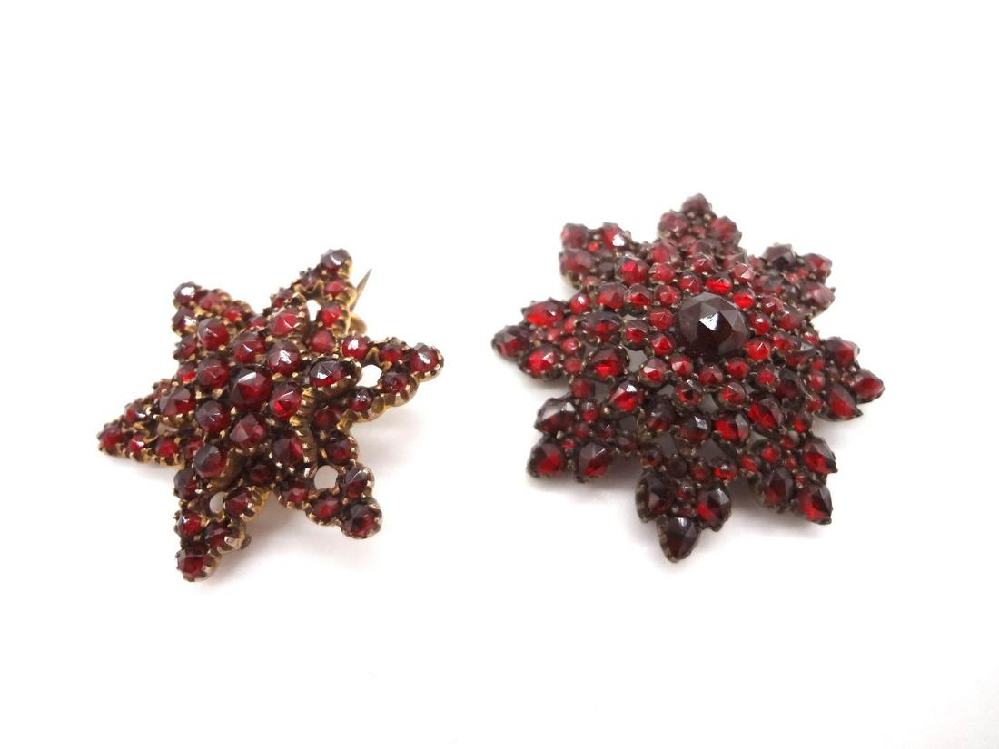 Pair Bohemian Garnet Brooches Rose Cut Garnets in Gold (1 of 4)