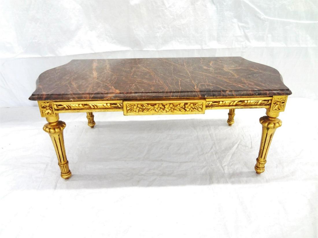 Chocolate Raspberry Marble Top Gilt Wood Coffee Table (1 of 5)