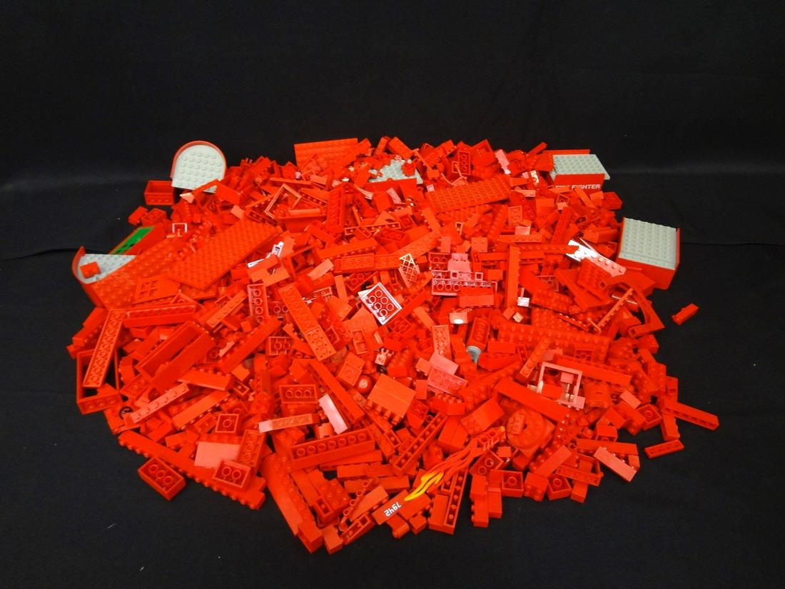 7.5 Red Loose LEGO Bricks; All Shades of Red: 7.5 Red Loose LEGO Bricks; All Shades of Red: Approximately 7.5 pounds of loose red LEGO bricks.