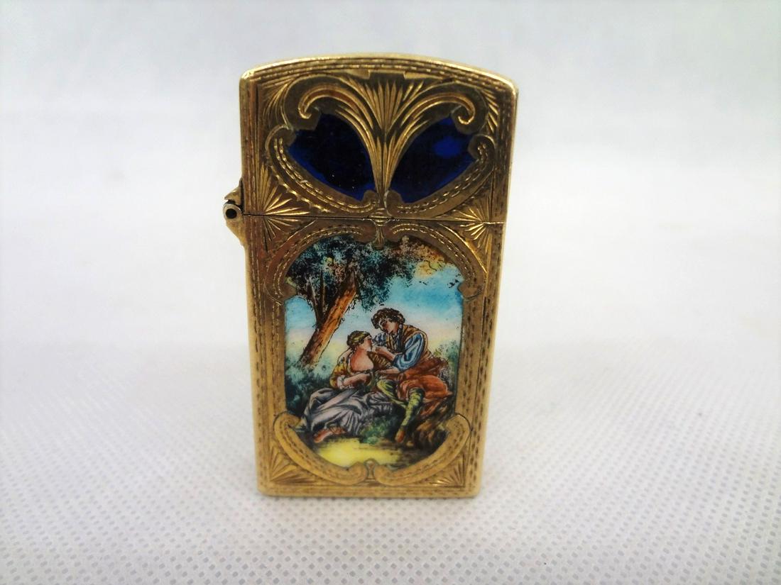 Enameled Gold Plated .800 Silver Zippo Lighter (1 of 4)