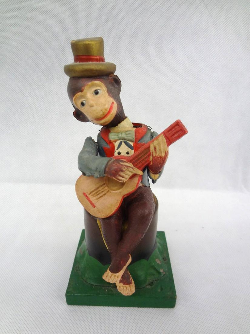 Occupied Japan Banjo Playing Celluloid Monkey on Stump (1 of 4)