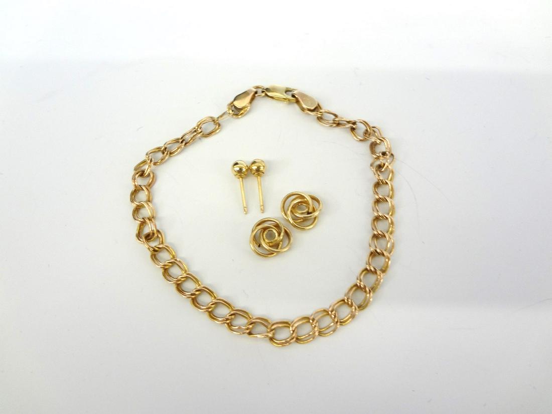 14k Gold Double Link Bracelet, Gold Ball Studs, With (1 of 2)