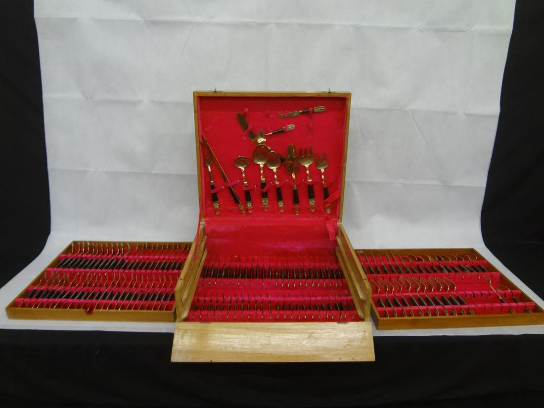 Teak and Brass Thailand Flatware Set in Original Case (1 of 6)
