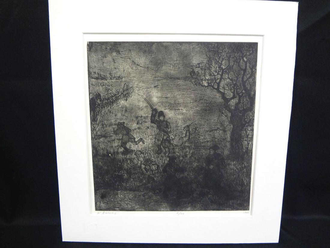 Olexander Kaniuka Ukranian-American (1910-2000) Etching: Olexander Kaniuka Ukranian-American (1910-2000) Etching: Kaniuka (1910-2000) was a Ukrainian artist intensely involved in resistance to the Soviet occupation and served two years in the early thirties