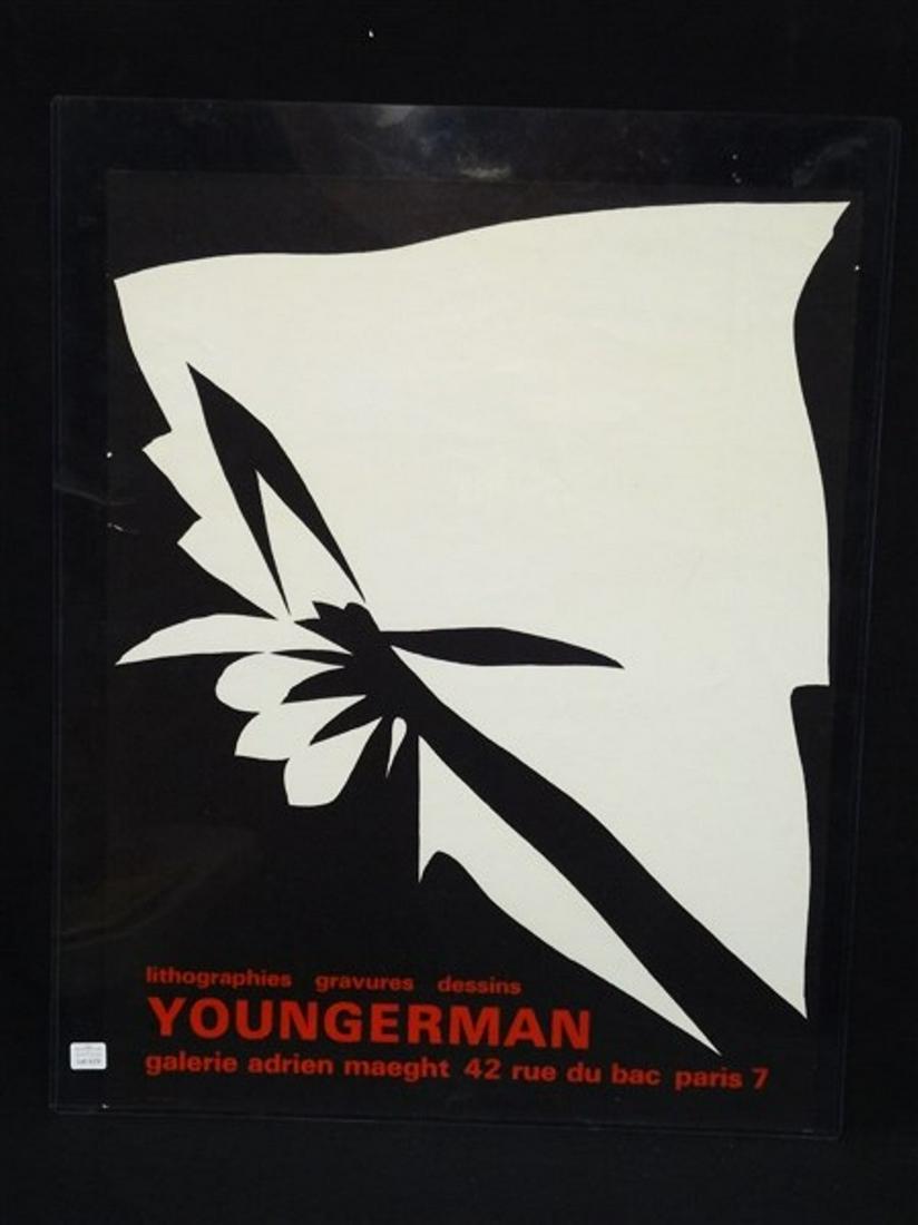 Jack Youngerman 1966 Galerie Adrien Marght Poster: Jack Youngerman 1966 Galerie Adrien Marght Poster: Vintage 1966 Youngerman Exhibition Poster 20x26". Small 1" tear in left margin could be repaired. Poster measures 20 x 26, really nice early exhibiti