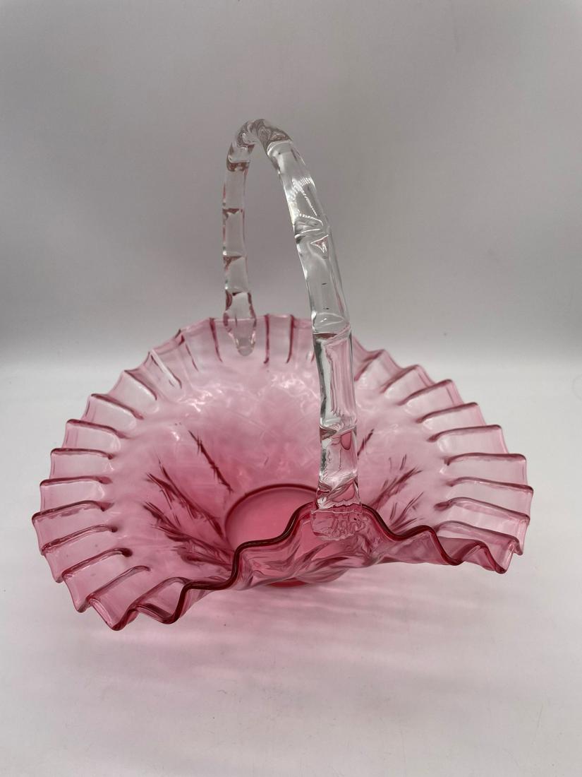 Cranberry Ruffled Edge Glass Basket (1 of 2)