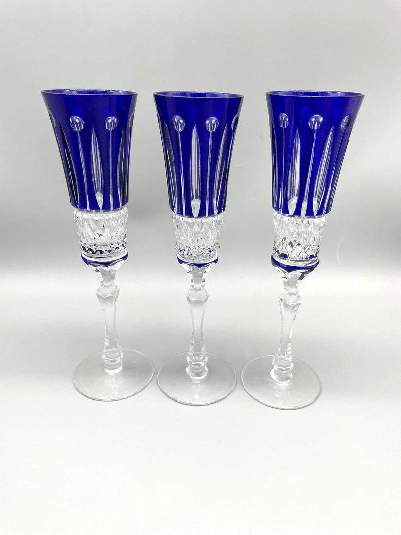 (3) Faberge Xenia Cobalt Cut to Clear Champagne Flutes (1 of 5)
