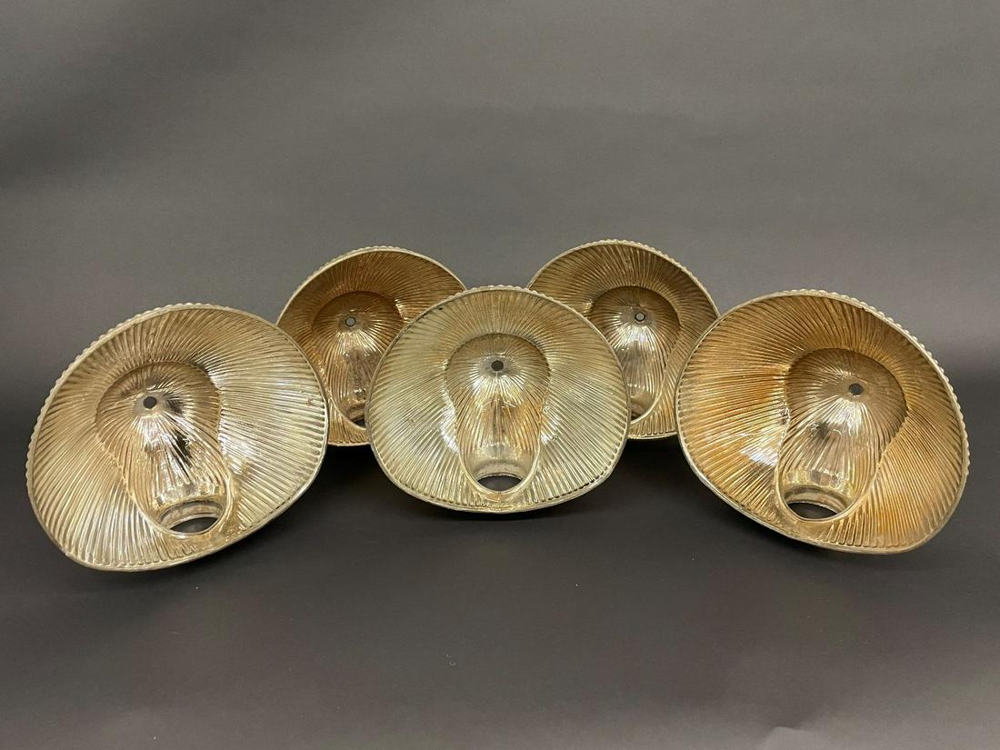 (5) Mercury Glass Reflectors Shades Shell Scallop: (5) Mercury Glass Reflectors Shell Scallop: Measuring 7" tall, 7.5" wide with a 2" fitter. Some wear, but no chips, cracks or repairs.