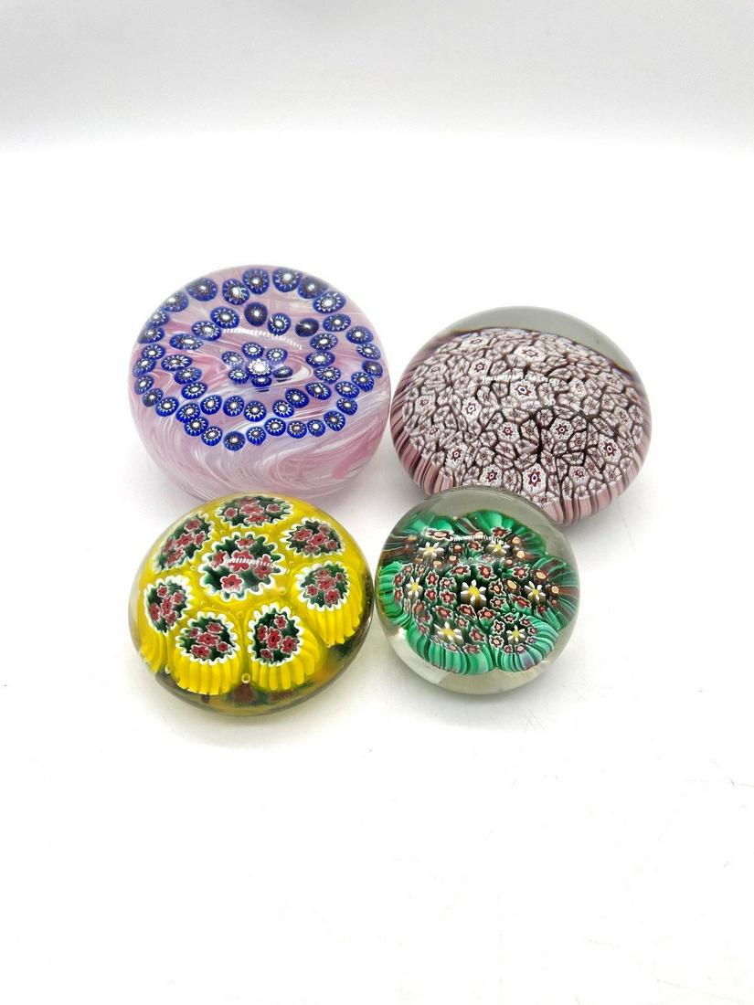 (4) Glass Millefiori Paperweights: Gentile, Armando: (4) Glass Millefiori Paperweights Gentile, Armando Poggi Others: Paperweights from Armando Poggi Murano, Gentile, and 2 others. Largest is 2.75" tall.