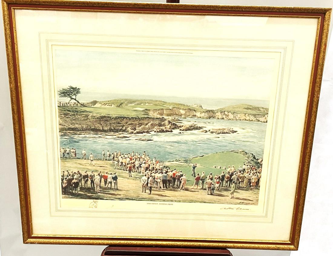 Arthur Weaver Print "16th at Cypress Point" Published: Arthur Weaver Print "16th at Cypress Point" Published by Frost and Reed 1962: Framed and measures 31.25 x 26.25".