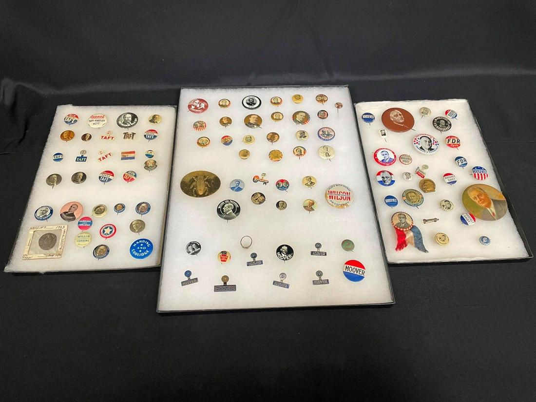 (3) Trays of Political Buttons: Harding, Taft, (1 of 5)