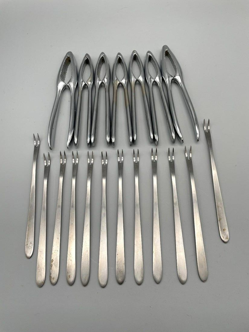 Mid Century Made in Germany Crab Crackers and Forks: Mid Century Made in Germany Crab Crackers and Forks: Includes 8 crackers and 12 forks. Mid century modern style made in Germany.