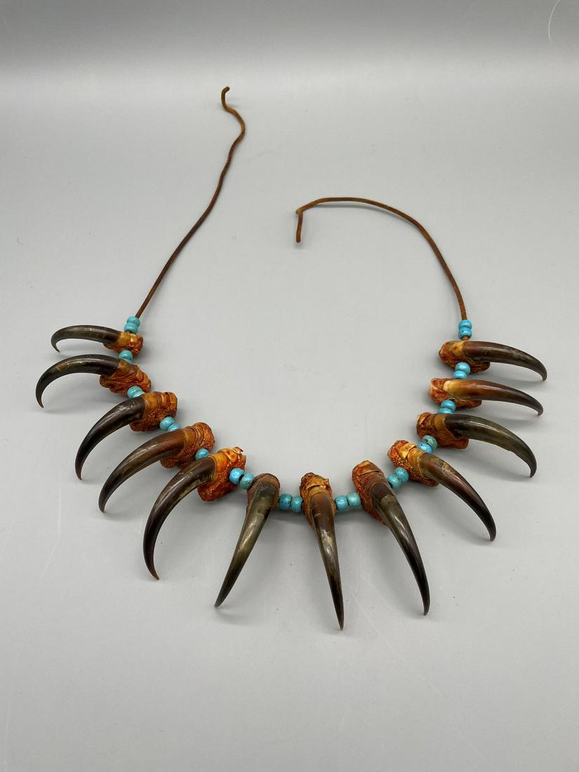 Native American Claw and Turquoise Necklace Early 20th Century (1 of 1)