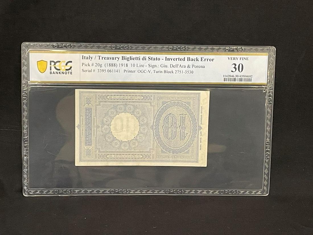 1918 Italy Ten Lire Note Inverted Back Error PCGS VF30 (1 of 4)