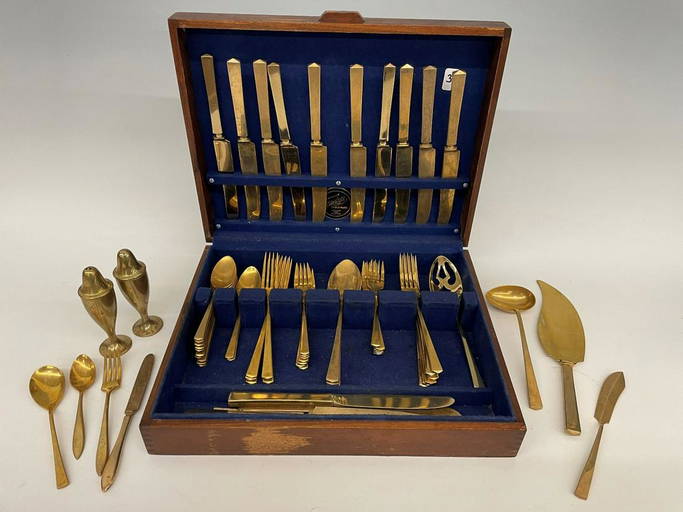 Dirilyte Brass Flatware Set Service for 12 and Extras (0298) on Jun 04