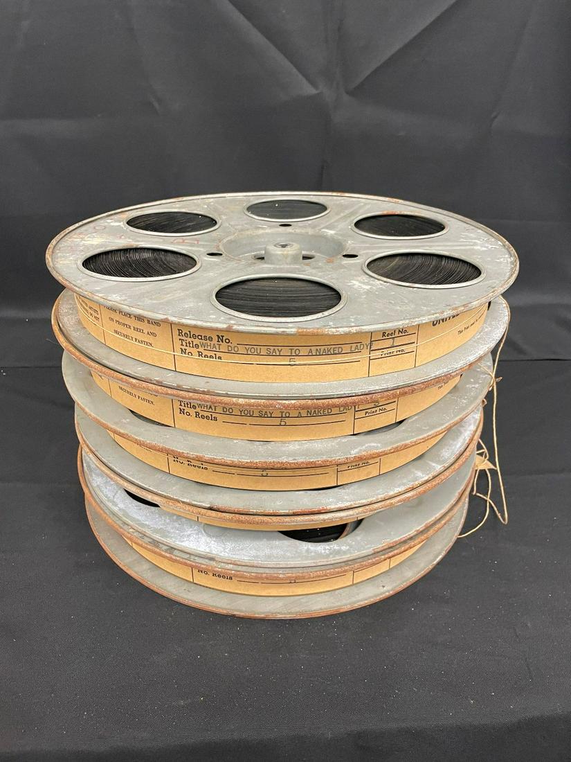 (5) 35mm Film Reels "What Do You Say to a Naked Lady" Cinema Movie Reels: (5) 35mm Film Reels "What Do You Say to a Naked Lady" Cinema Movie Reels: Complete movie reel set from 1970 documentary by Allen Furst. Unknown condition of reels.