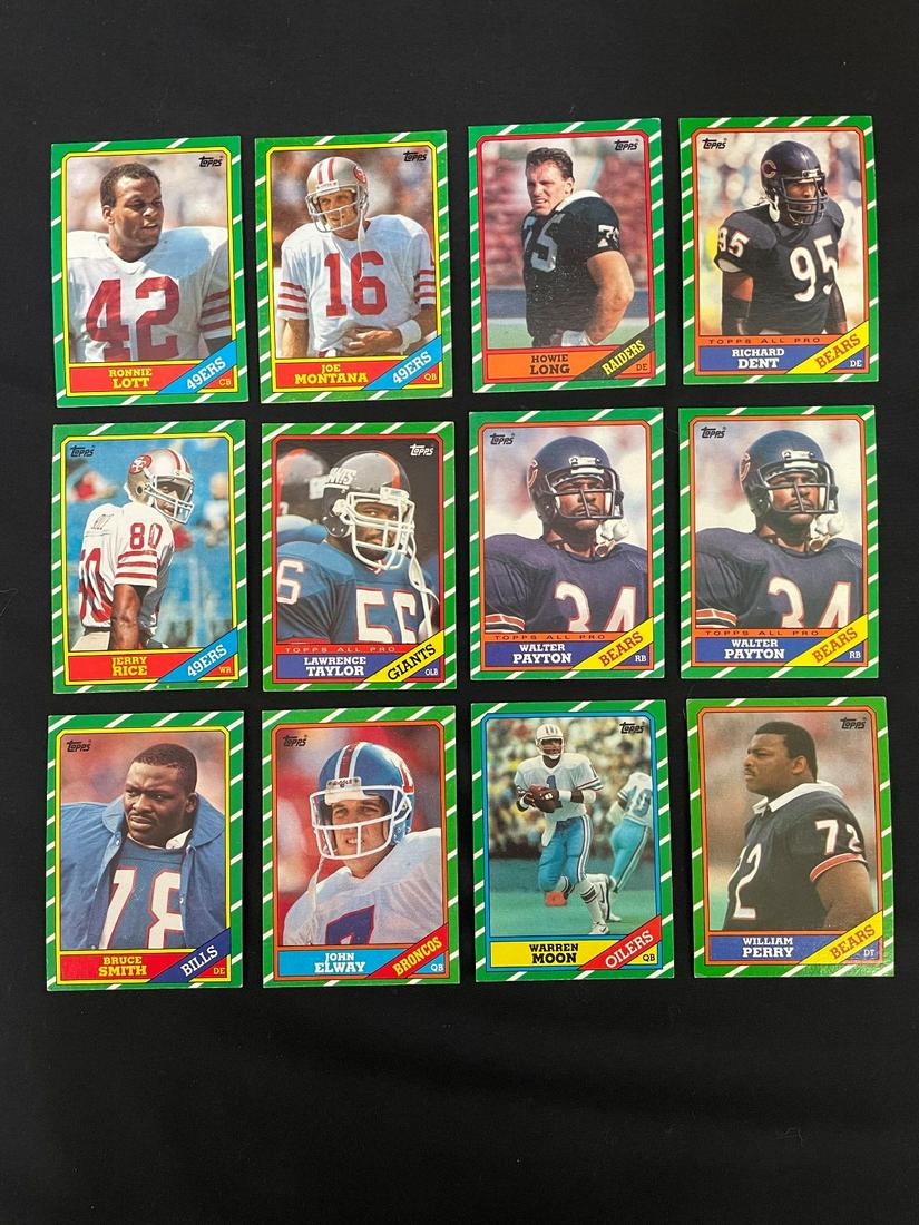 (12) 1986 Topps Football Card Group: Jerry Rice Rookie, Star Cards (1 of 3)