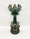 Outstanding Jardiniere With Dragon Handle Detail Mottled Green