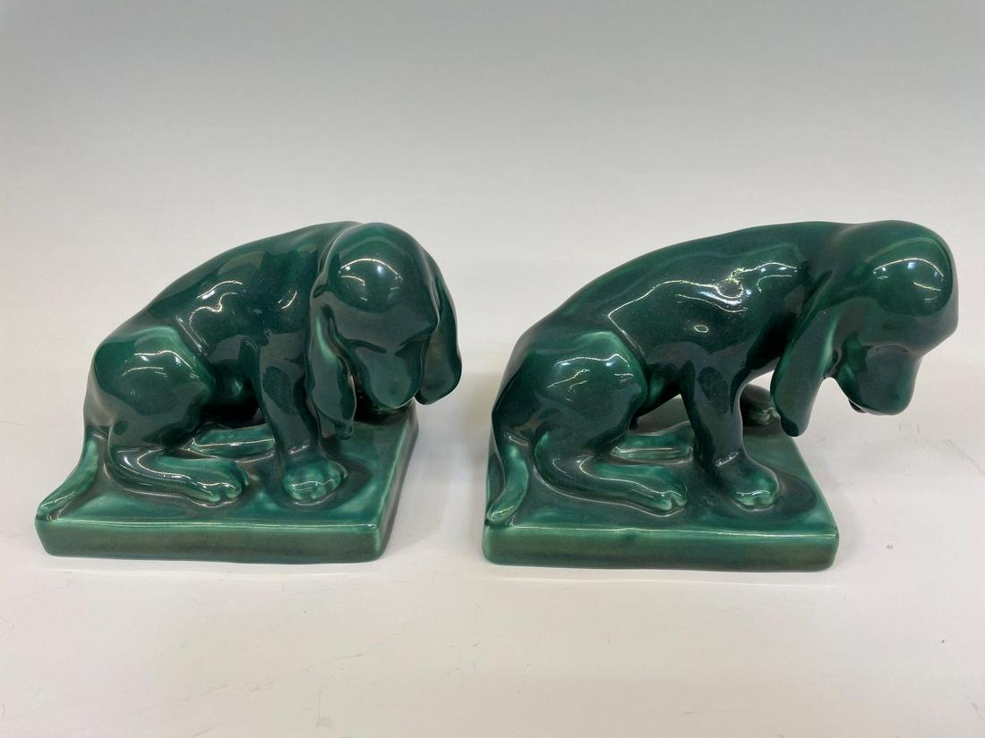 Pair of Rookwood Dog Book Ends: Pair of Rookwood Dog Book Ends: In green measuring 4.5" tall. No condition issues. Mark XLVI 2998.