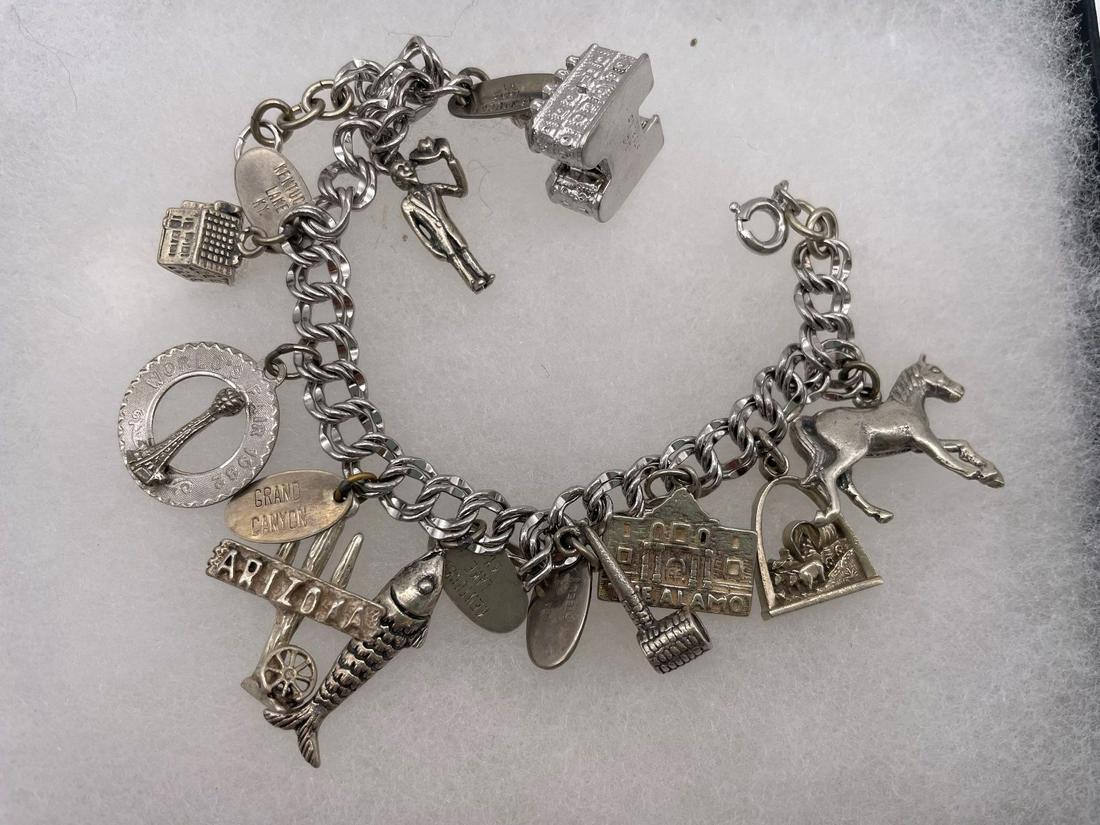 Sterling Silver Charm Bracelet 15 Charms (1 of 3)