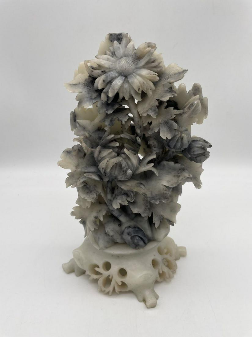 White, Black, and Gray Soapstone Daisies Carving (1 of 4)