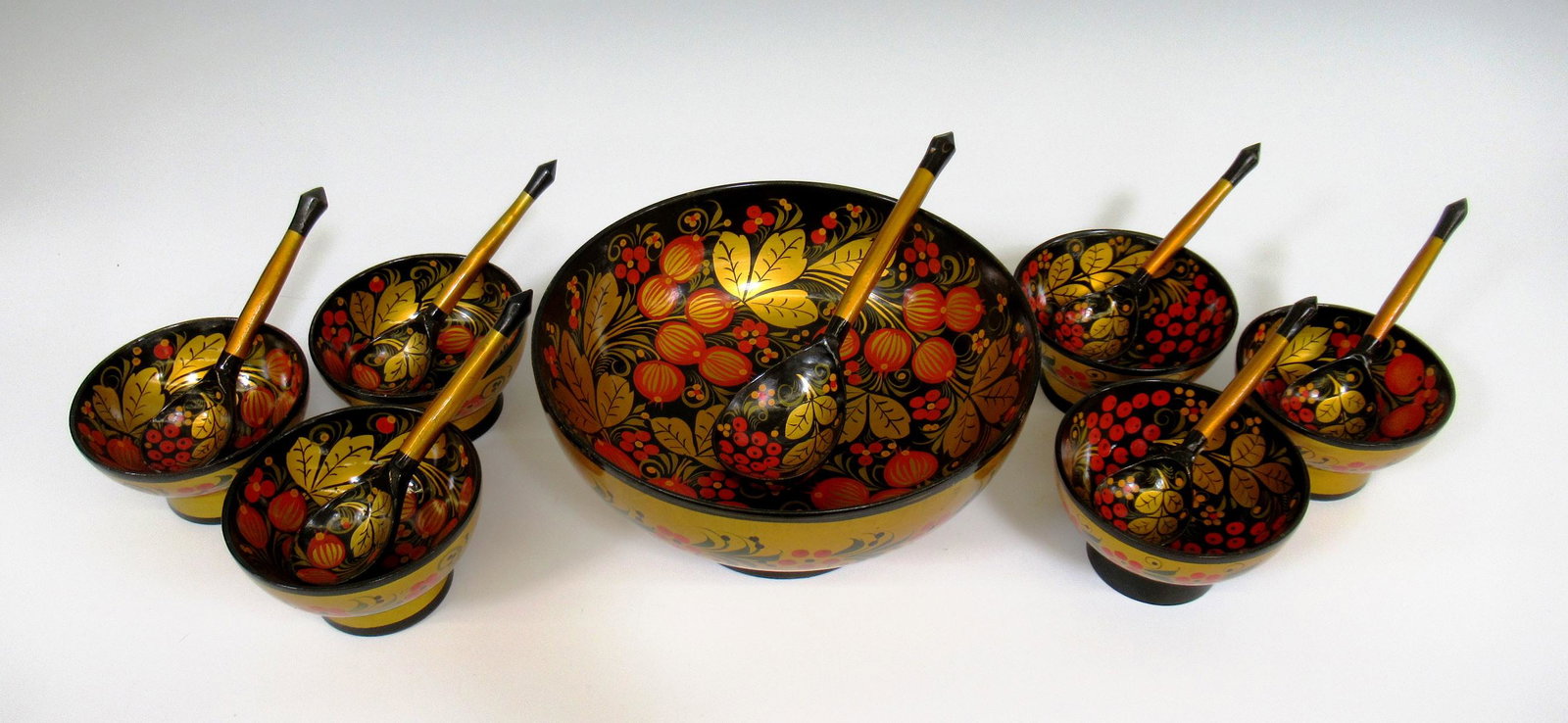 Group of USSR Khokhloma Bowls and Spoons (1 of 8)