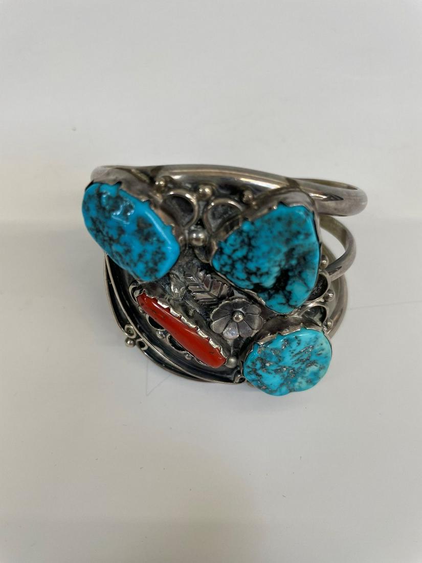 Nelson Emerson Sterling and Turquoise Large Cuff Bracelet (1 of 3)
