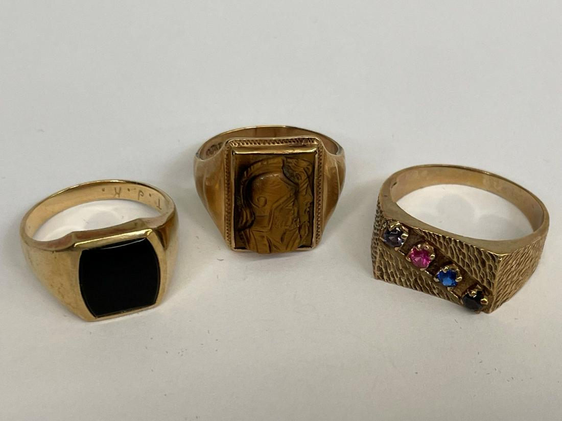 (3) 10k Gold Men's Rings Onyx, Tiger Eye (1 of 4)